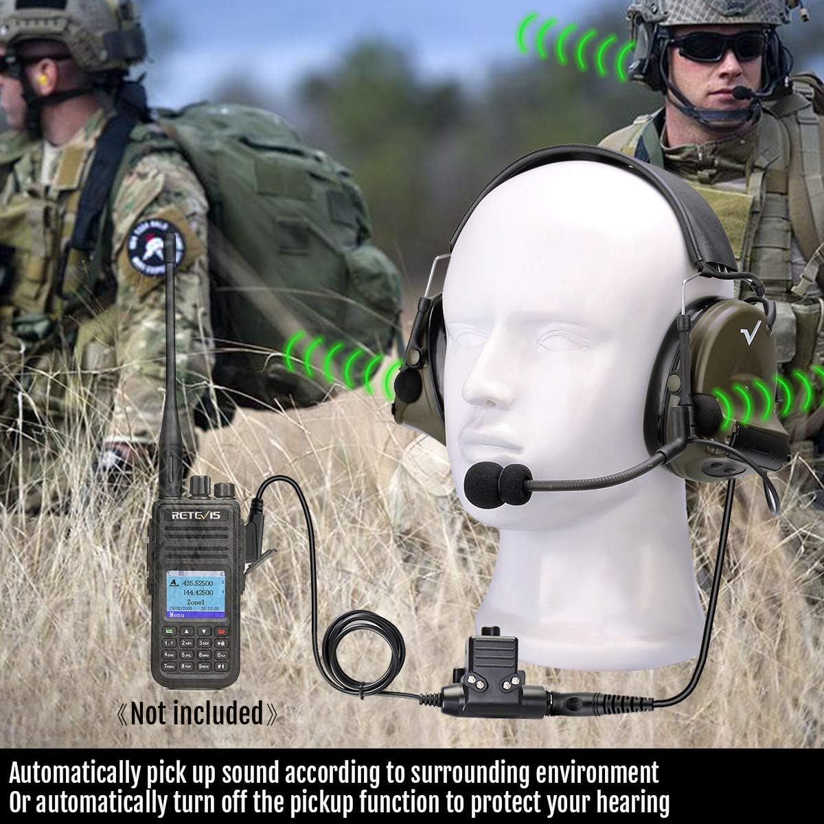 Retevis Walkie Talkie Noise Reduction Headset with Durable PTT, for Retevis RT22 RT21 H-777 RT68 Baofeng UV-5R pxton Walkies Talkies, Automatic Pickup Hearing Protection Two Way Radio Headset(1 Pack) : Electronics