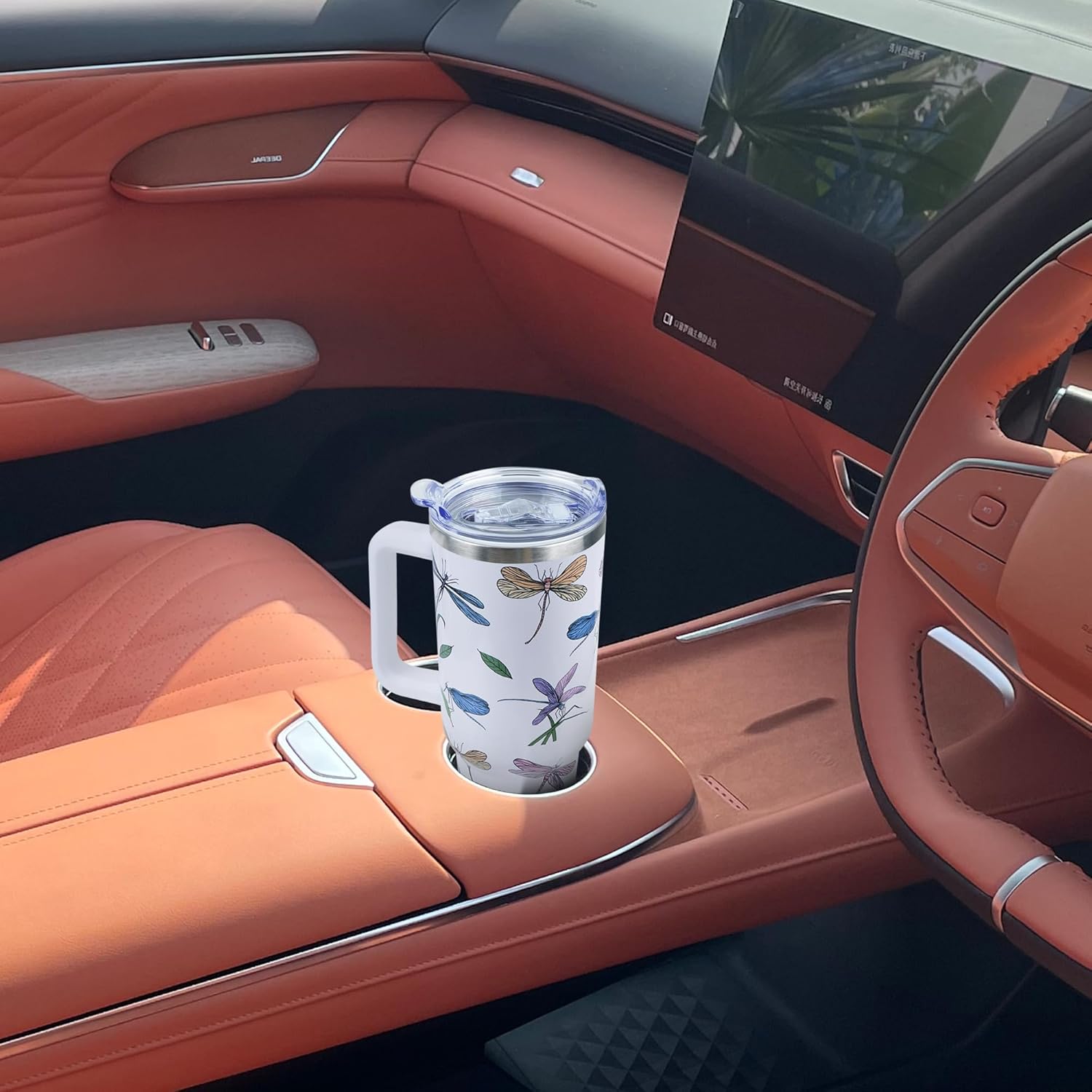 40 oz Dragonfly Tumbler with Handle and Straw, Travel Mug Water Bottle, Stainless Steel Insulated Cup with Lid and Straw, Birthday Christmas Gifts - Image 7