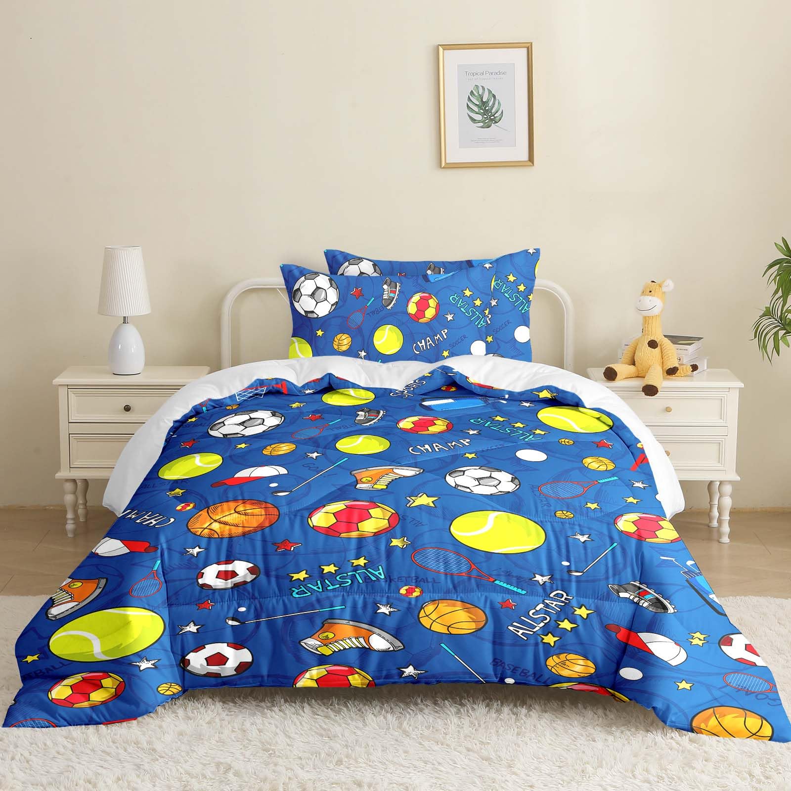CINYE Blue Ball Sports Coverless Duvet Single,Coverless Duvet For Boys/Kids, Quilt Single withBall Sports - Image 2