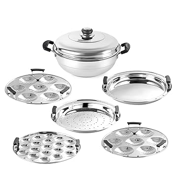 SPRINGWAY - Brand of Happiness | SS Cook N Steam Multi Kadai 6pcs Set, Stainless Steel