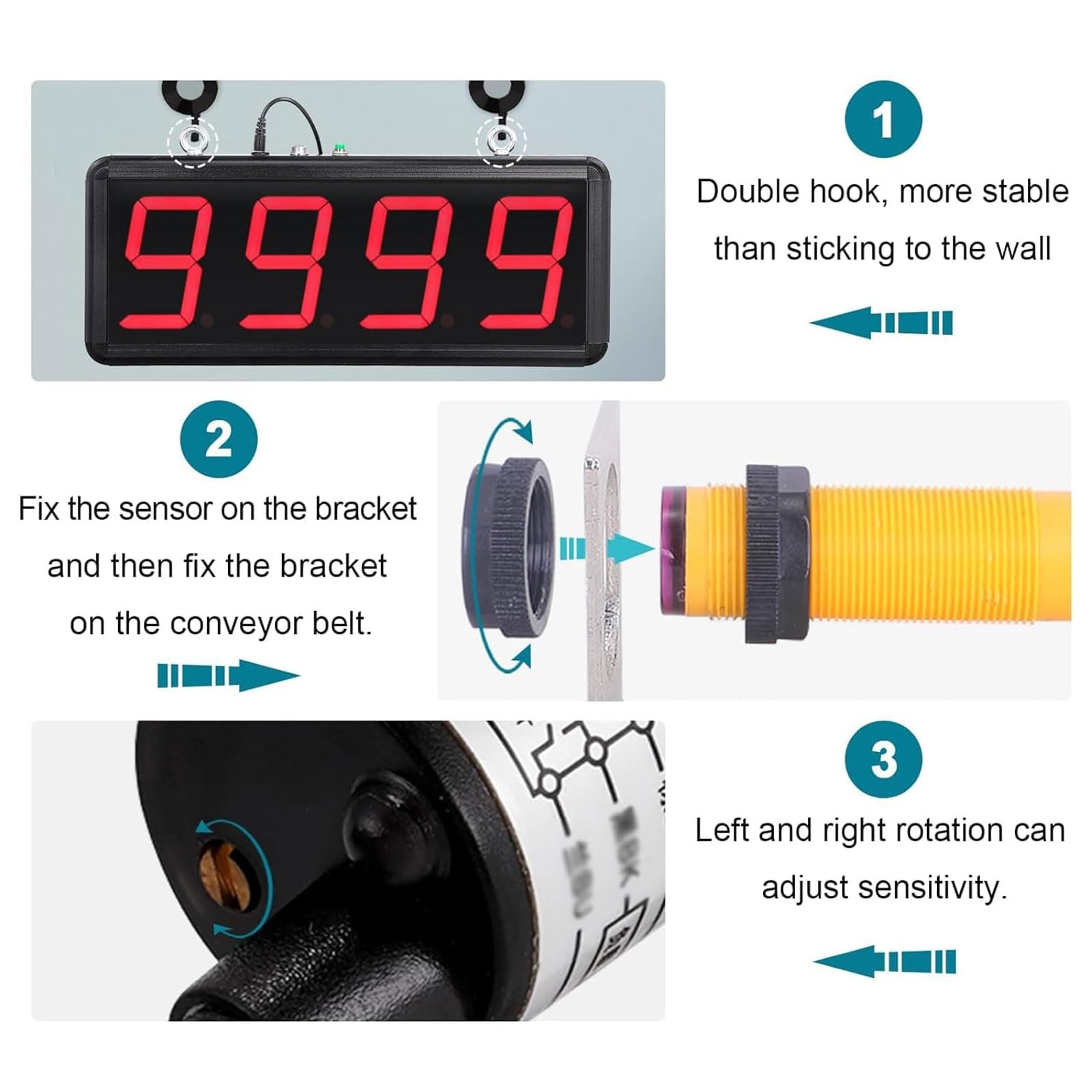 Contador digital LED, pantalla 0-999999 con sensor infrarrojo para fábricas y almacenes