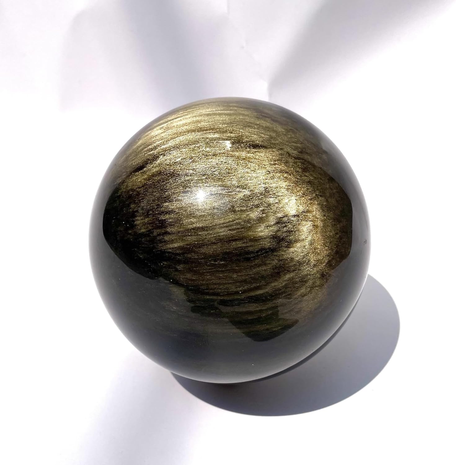 Gold Obsidian Black Crystal Ball Ornaments ore Hand-Polished Living Room Office Decoration,Gold,60mm