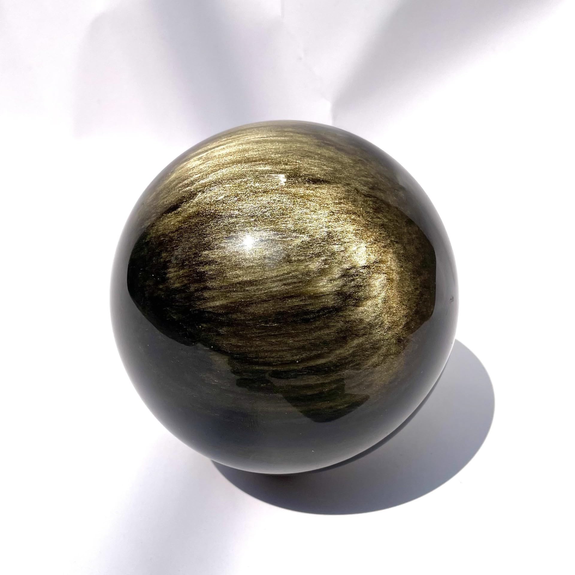 Obsidienne dorée boule de cristal noir ornement salon 90mm