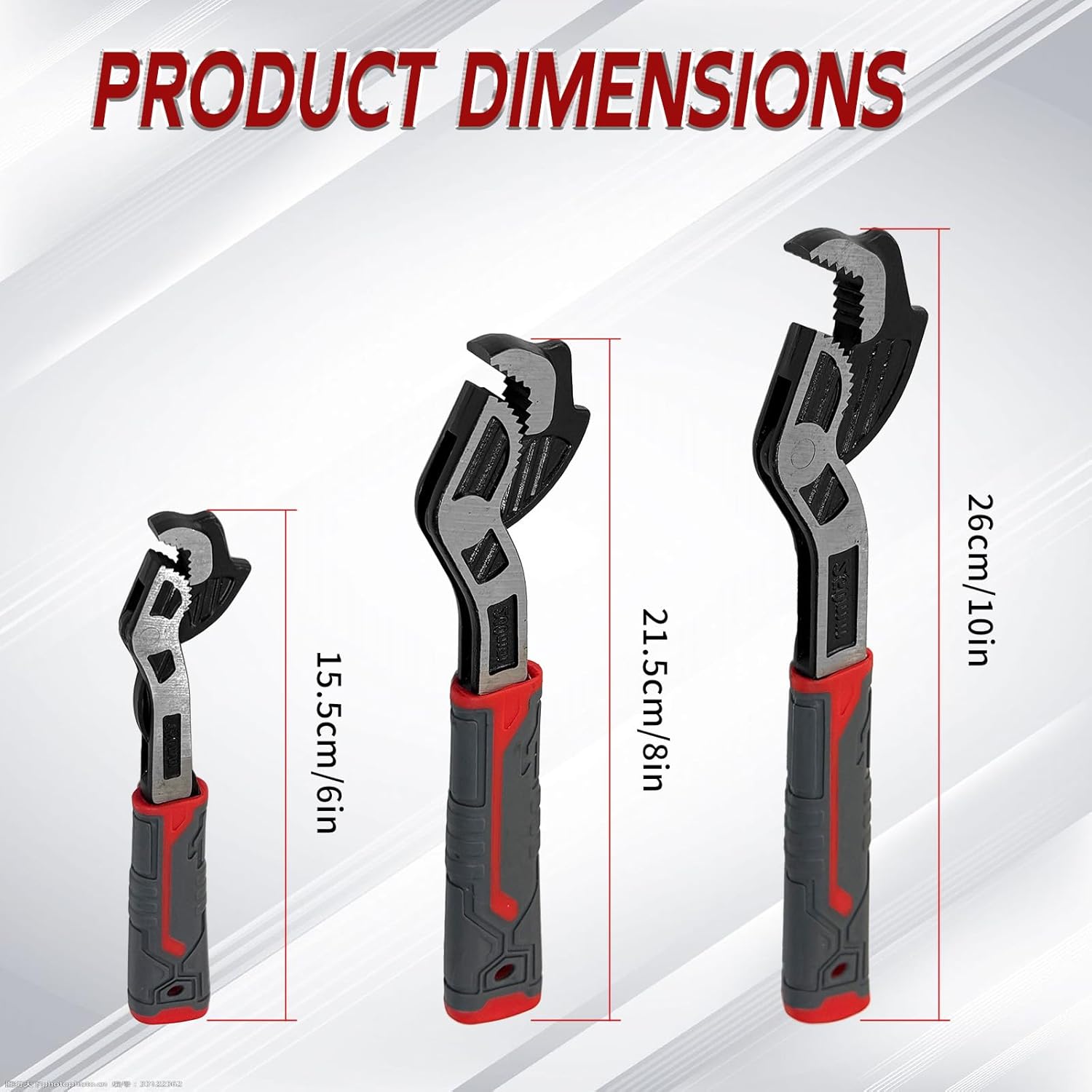 Pipe Wrench Set, 6” 8” 10” Self Adjusting Wrench, Plumbers Wrench with Self Tightening Function for 9/32”-1 3/8” (7-35mm) Pipe Fittings and Nuts