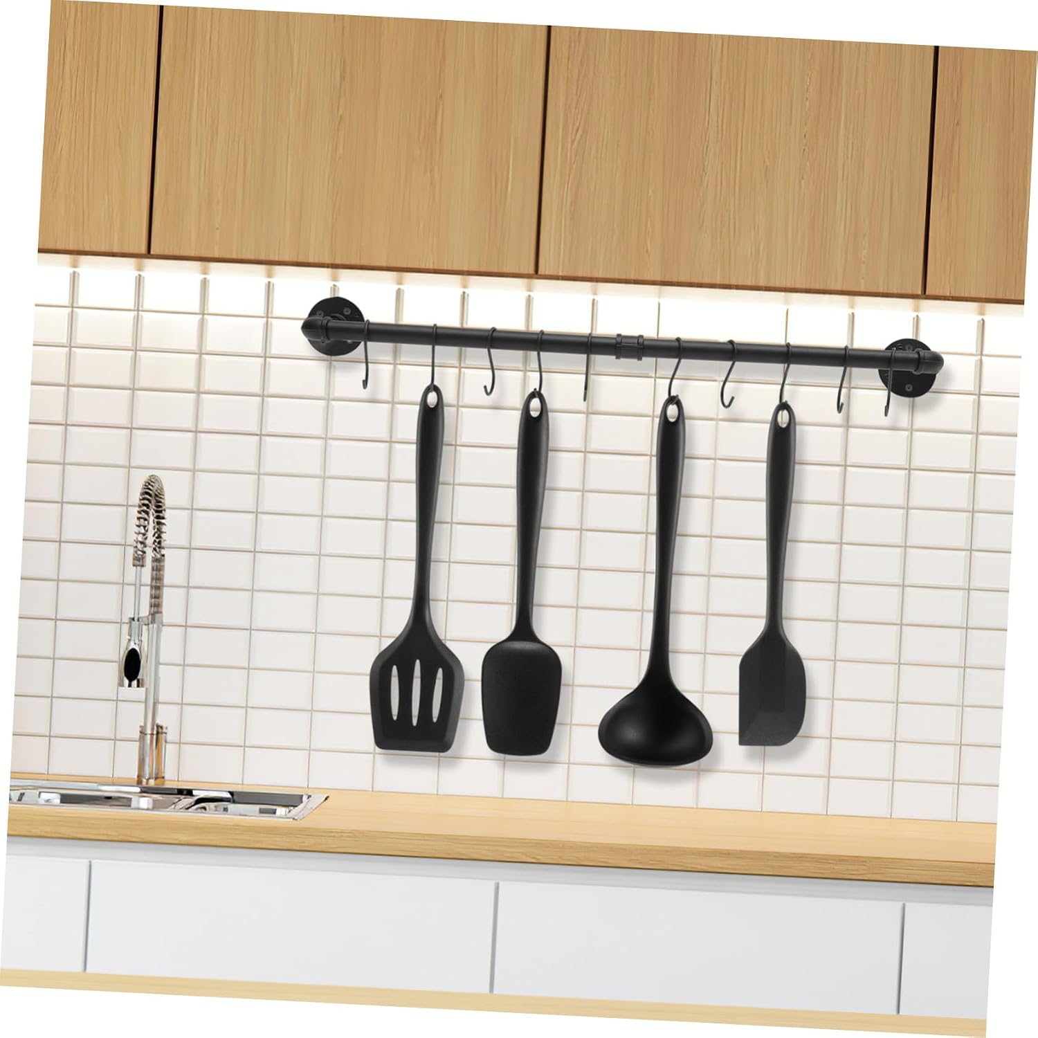 Wall Hanging Kitchen Rail with Hooks 13x80cm Metal Pot and Pan Rack Industrial Style Utensil Holder for Kitchen Storage and Organization