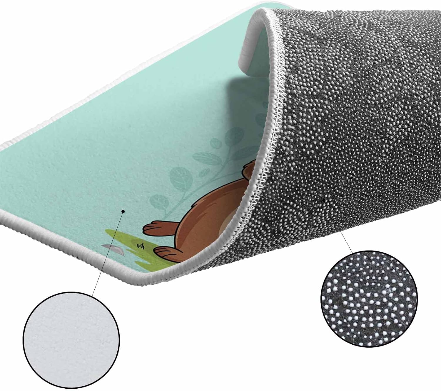 Happy Groundhog Day Kitchen Rugs and Mats Set of 2, Non-Slip Kitchen Sink Mat, Green Hat Spring Animals Mint Green Washable Doormat Bathroom Rugs Runner for Bedroom/Living Room 23.6"x35.4"+23.6"x70.9"