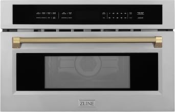 ZLINE Autograph Edition 30 in. 1.6 cu ft. Built-in Convection Microwave Oven in Stainless Steel and Champagne Bronze Helix Handle MWOZ-30-KCB