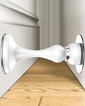 Magnetic Door Stoppers 1 Pack, Stainless Steel Door Stops for Wall and Floor Mounting, Door Holder Keep Door Open, No Drilling Door Stop with 3D Adhesive Tapes, White