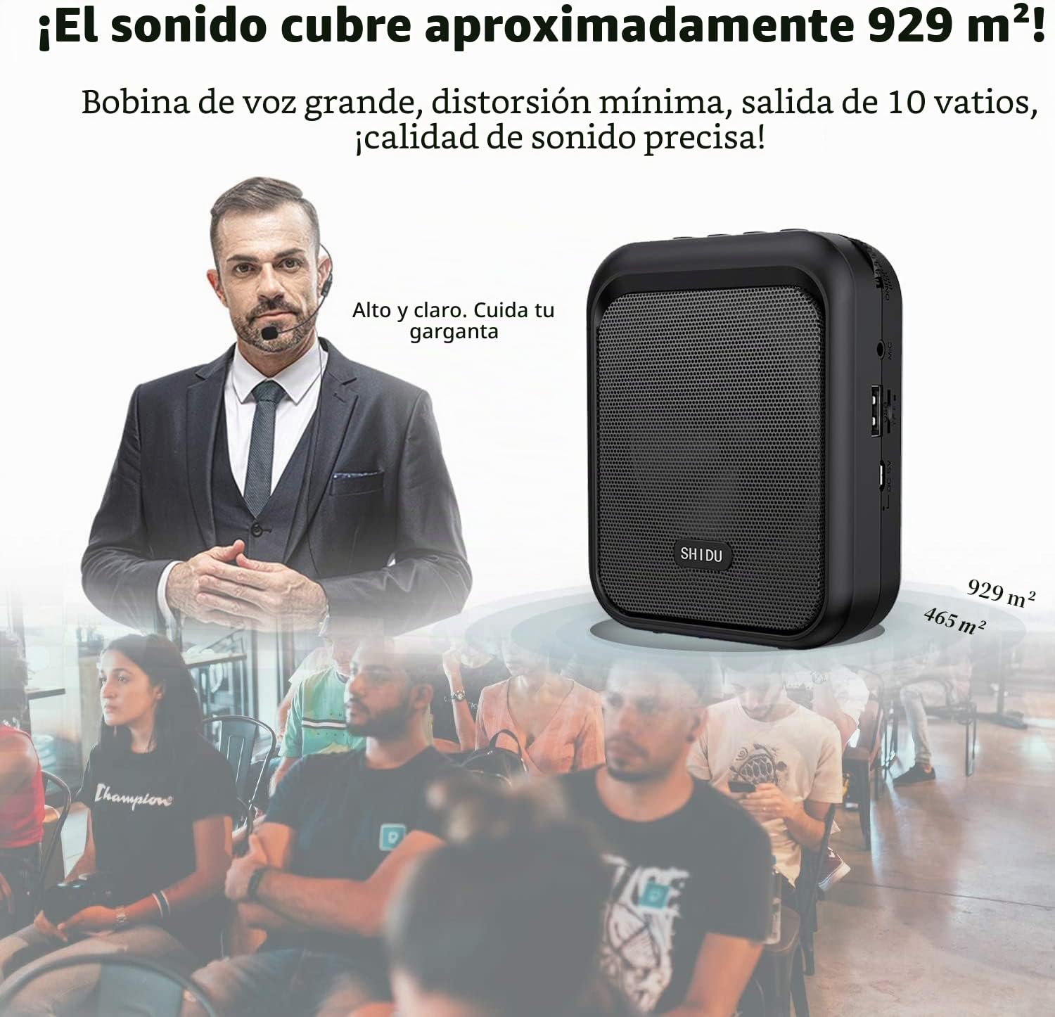 SHIDU Amplificador de Voz Altavoz Bluetooth portátil Recargable con micrófono con Cable Auriculares Sistema de PA de 10 W 1800 mAh Admite Audio en Formato MP3 para Profesores, guía turístico