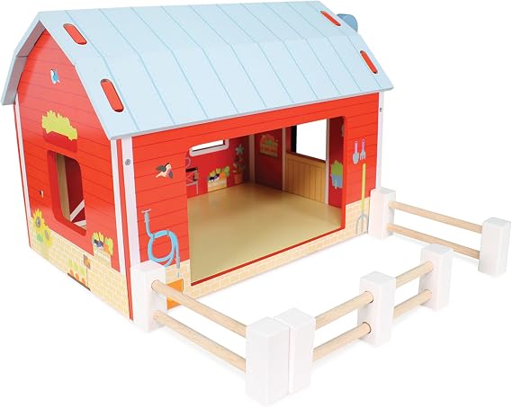 Le Toy Van - Educational Wooden Toy Colourful Wooden Red Barn | Great Interactive Role Play Gifts for A Boy Or Girl - 3+ Years