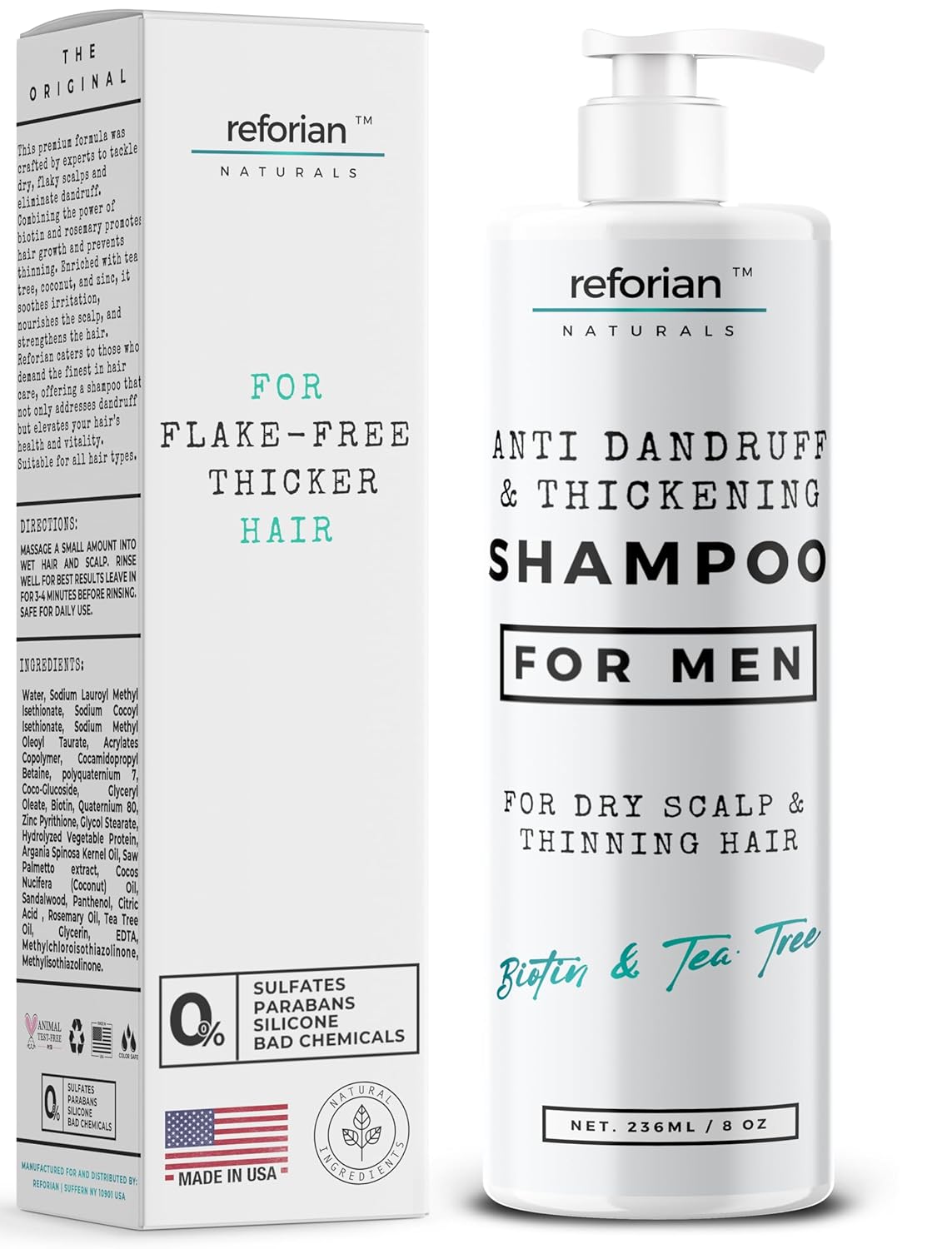 Anti Dandruff Shampoo for Men, Tea Tree Oil Shampoo for Dandruff Treatment, Natural Zinc for Thinning Hairs