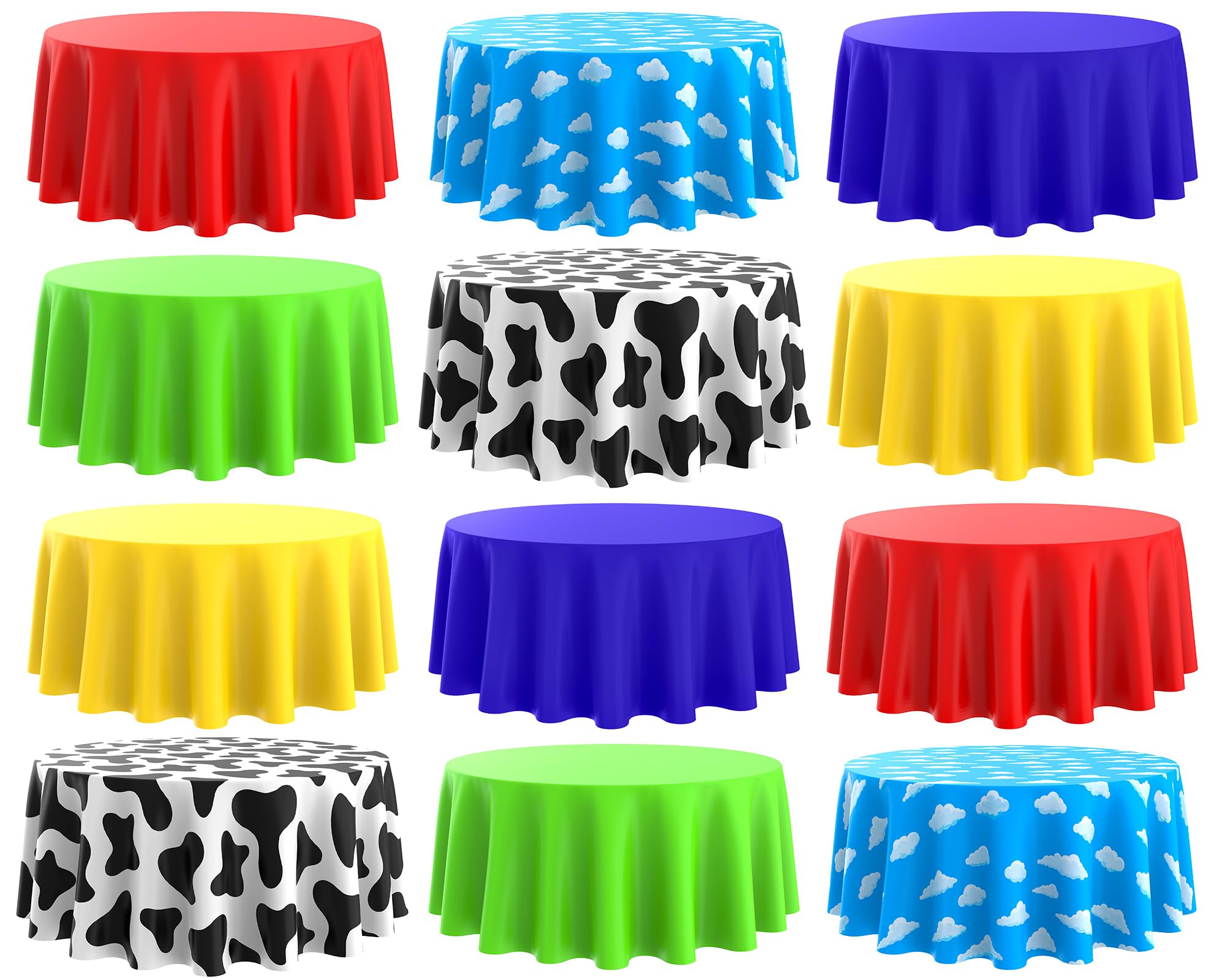 Kinlop 12 Pack Round Plastic Tablecloths - 84 Inch Disposable, Cow Print & Cloud Design, Waterproof For Parties - View #6
