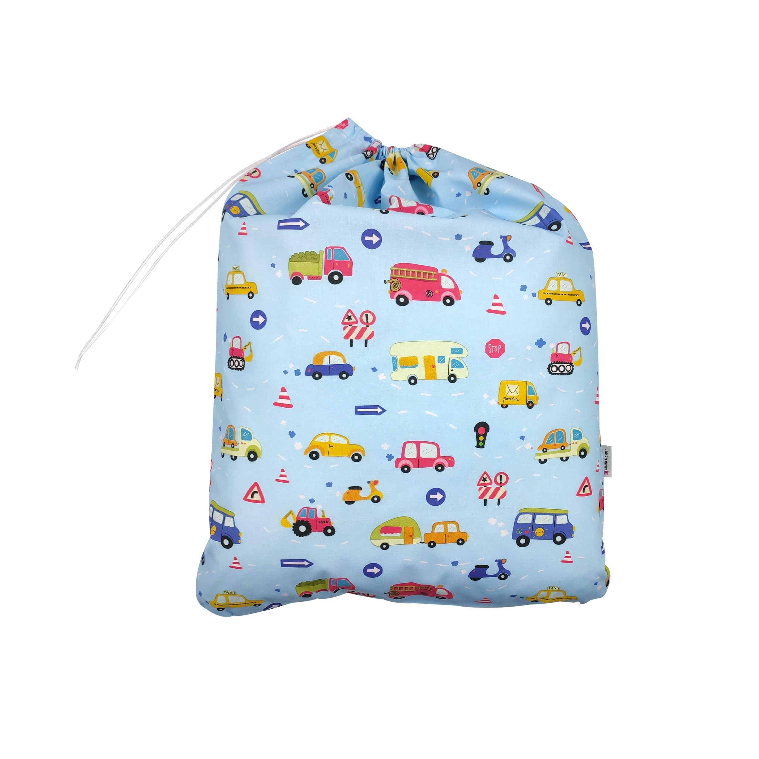 Panini Tessuti Saco de Dormir de Verano y Saco de guardería para bebés de 2 a 6 años - Tejido Acolchado 100% algodón, para Dormir en la guardería y en casa Saco de Dormir Coches Azules