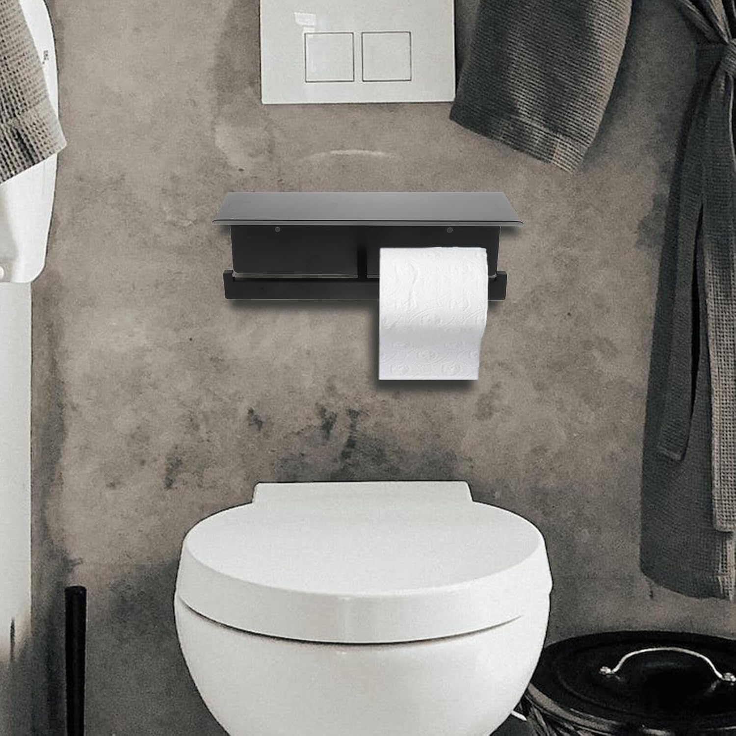 Punch-Free Stainless Steel Toilet Paper Holder Double Roll Wall Mount Black Bathroom Tissue Rack