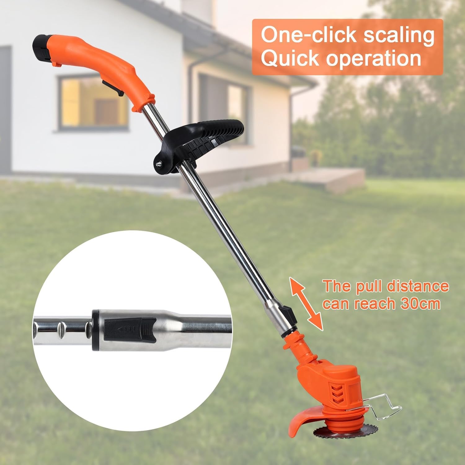 Cortacésped inalámbrico, 450 W, con 2 pilas, barra telescópica, mango antideslizante, recortador de batería, desbrozadora eléctrica, herramienta para bordes de césped para el jardín (naranja)