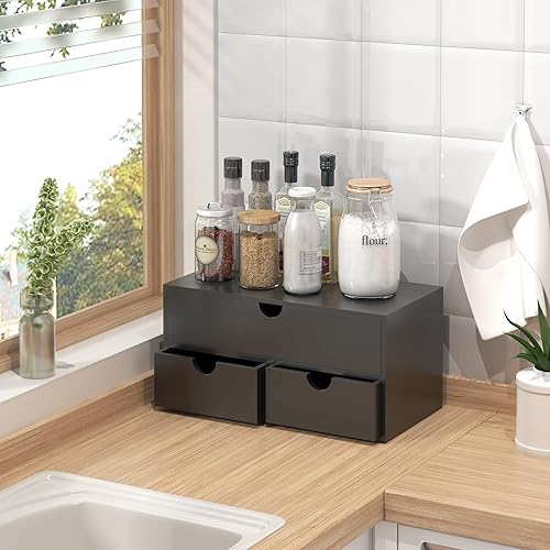 Miniatura 6 de Organizador de escritorio de bambú con cajones, cajones de almacenamiento de escritorio para facturas, suministros de oficina, utensilios de cocina,