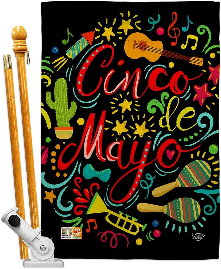 El Fiesta Cinco de Mayo House Flag Summertime Party Cactus Pinata Sombrero Mexican Outdoor Small Decorative Gift Yard Banner Double-Sided Made In USA 28 X 40