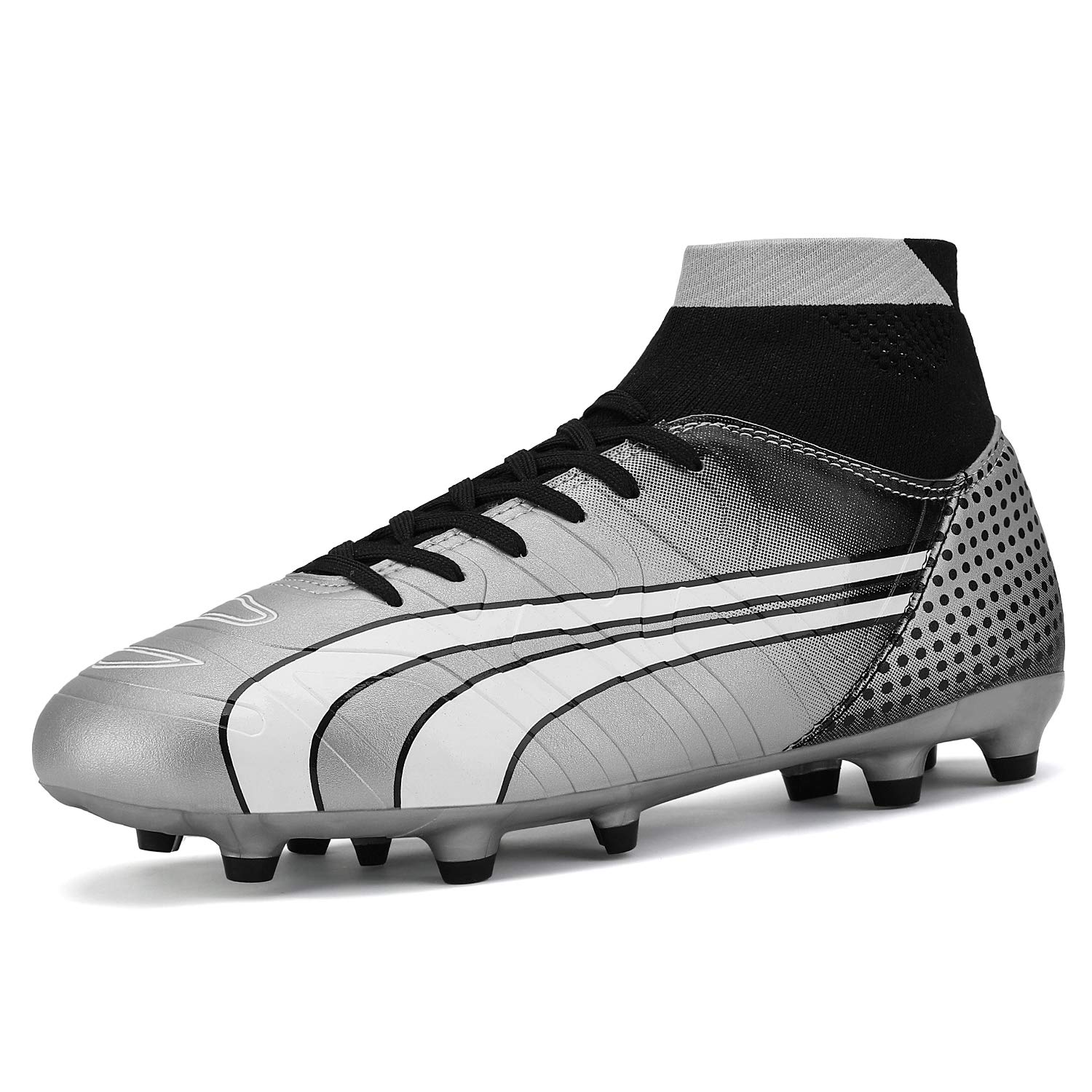 DREAM PAIRS Men's 160862-M Lt.Grey Black White Cleats Football Soccer Shoes - 13 M US