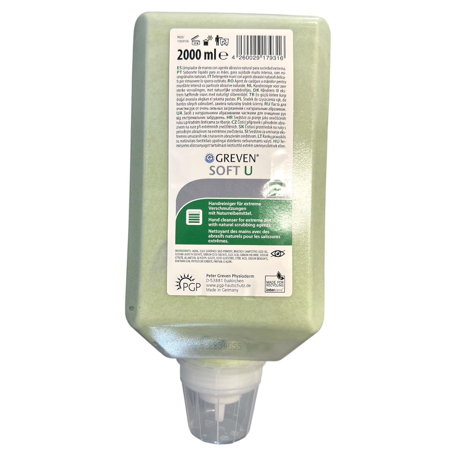 Profi-Handreiniger mit Olivenkern-Reibekörper, 2 L Varioflasche – Seifenfrei & pH-hautneutral – bei Lack, Harz, Bitumen & Kleber