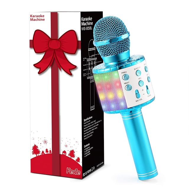 Fede Micrófono Karaoke Bluetooth, Microfono Inalámbrico Karaoke Portátil con luz LED Multicolor para Niños Canta Partido Musica, Compatible con Android/iOS PC o Teléfono Inteligente
