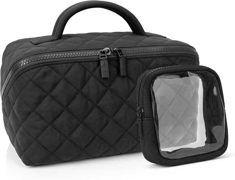 Necessaire de maquiagem Zanoal em algodão com carteira de PVC, preta, conjunto com 2