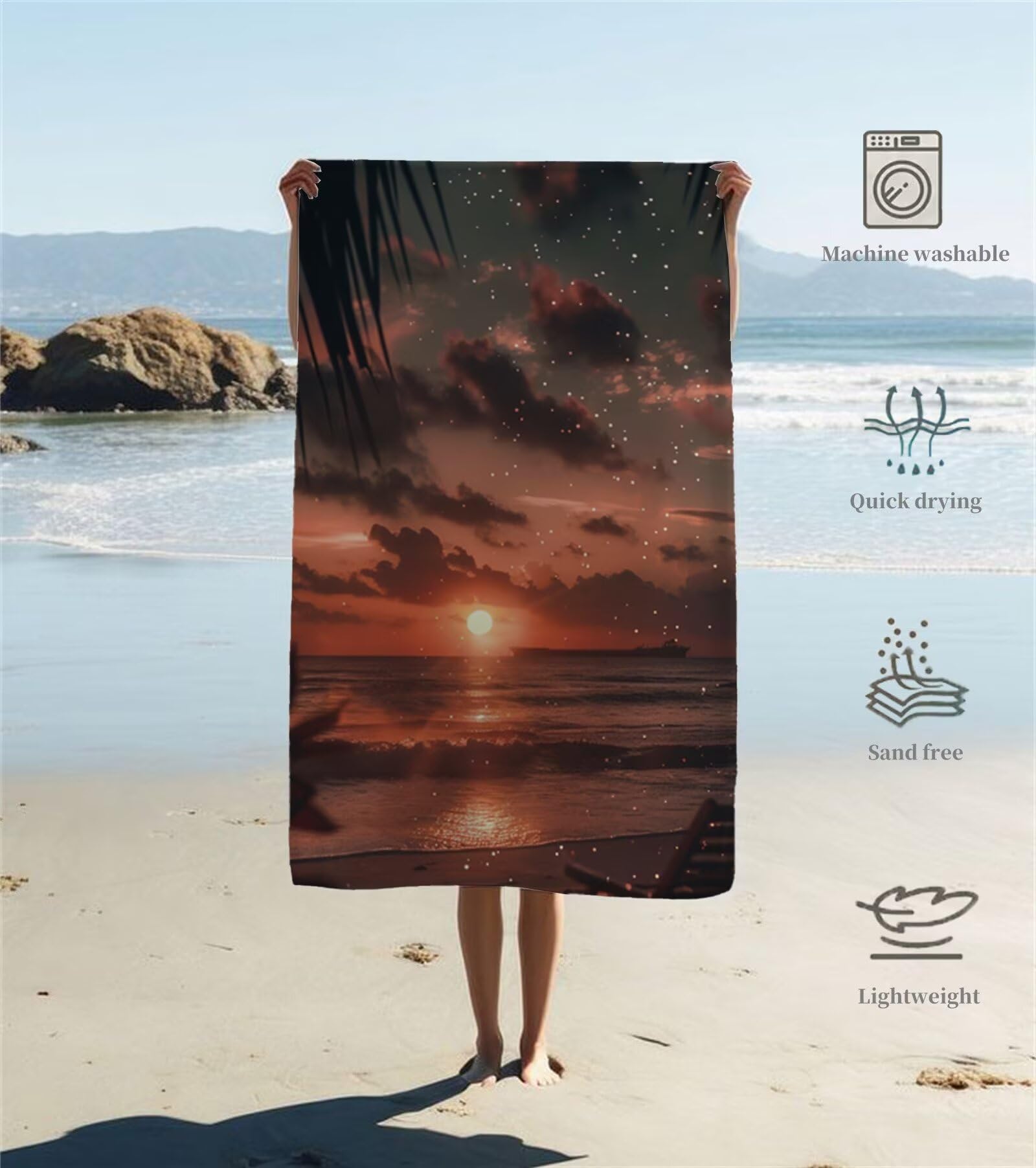 Duży ręcznik z mikrofibry XXL 220 x 100 cm Ręcznik plażowy Księżyc Gwiaździste niebo Ręczniki na siłownię Szybkoschnący, Cienkie i kompaktowe ręczniki kąpielowe, Ręcznik plażowy dla kobiet i mężczyzn