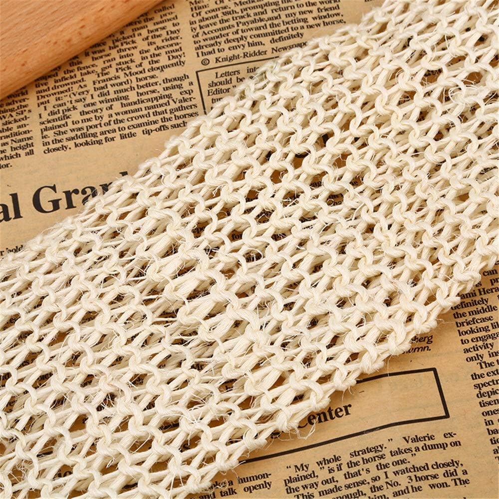 Exfoliating Washcloths Rub Exfoliating Dead Skin Shower Towel Durable Skin Care Bath Towel Scrubber Sisal Hemp Back Strap Wooden Handle Exfoliating Towel for Body (Color : A)