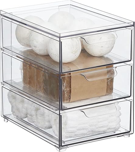 Miniatura 6 de mDesign Contenedor organizador de baño de plástico con cajón extraíble, contenedor de almacenamiento delgado y apilable para accesorios de baño,