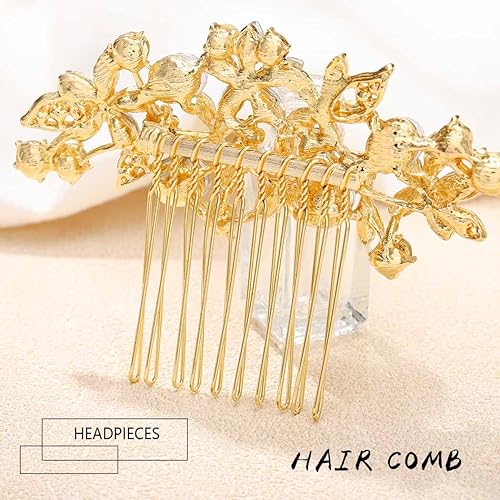 Miniatura 10 de Foyte Crystal Bride - Peine para el cabello de boda con flores plateadas trozos de cabello de hoja con diamantes de imitación peines laterales para