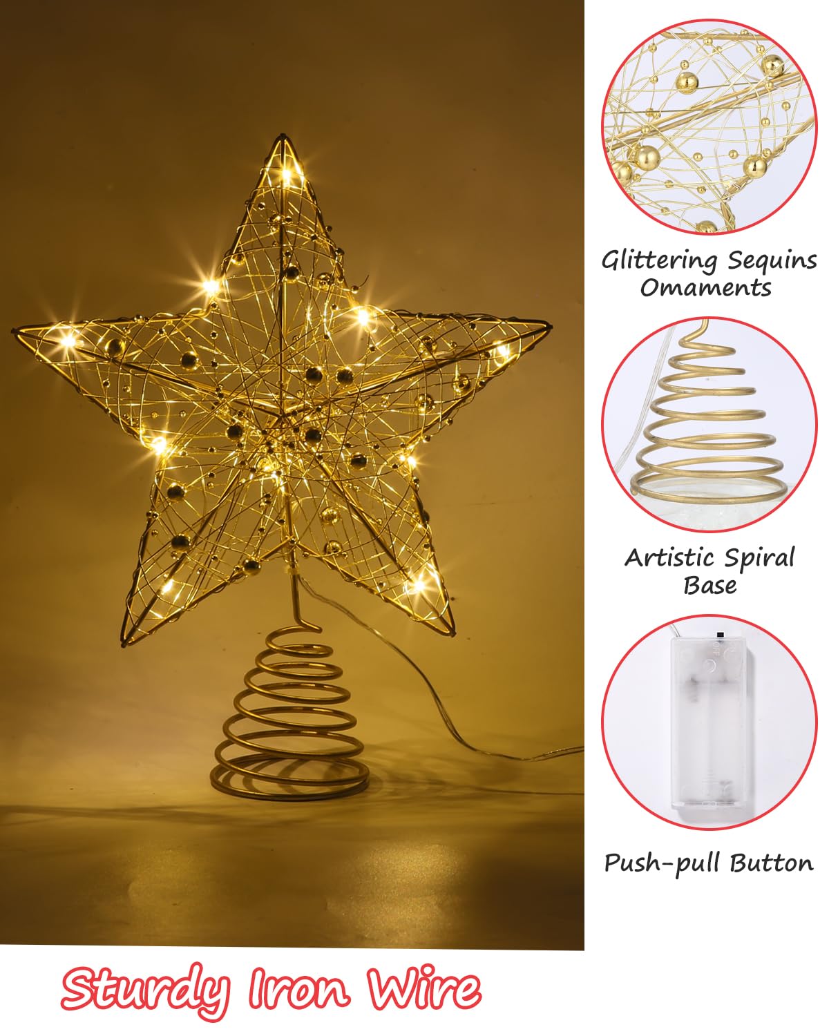 Decoris Kerstboompiek - 22 cm - ster - kunststof - champagne goud | Leen Bakker Decoris Kerstboompiek - 22 cm - ster - kunststof - champagne goud | Leen Bakker