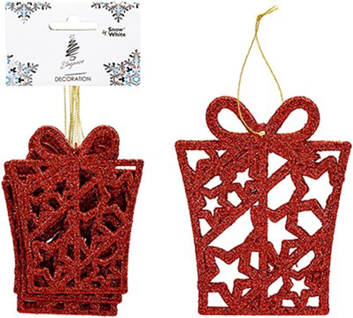 Glitter Christmas Tree Decorations Set of 6 Presents - Red