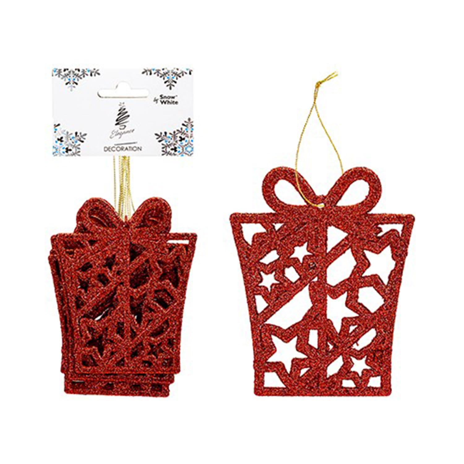 Glitter Christmas Tree Decorations Set of 6 Presents - Red