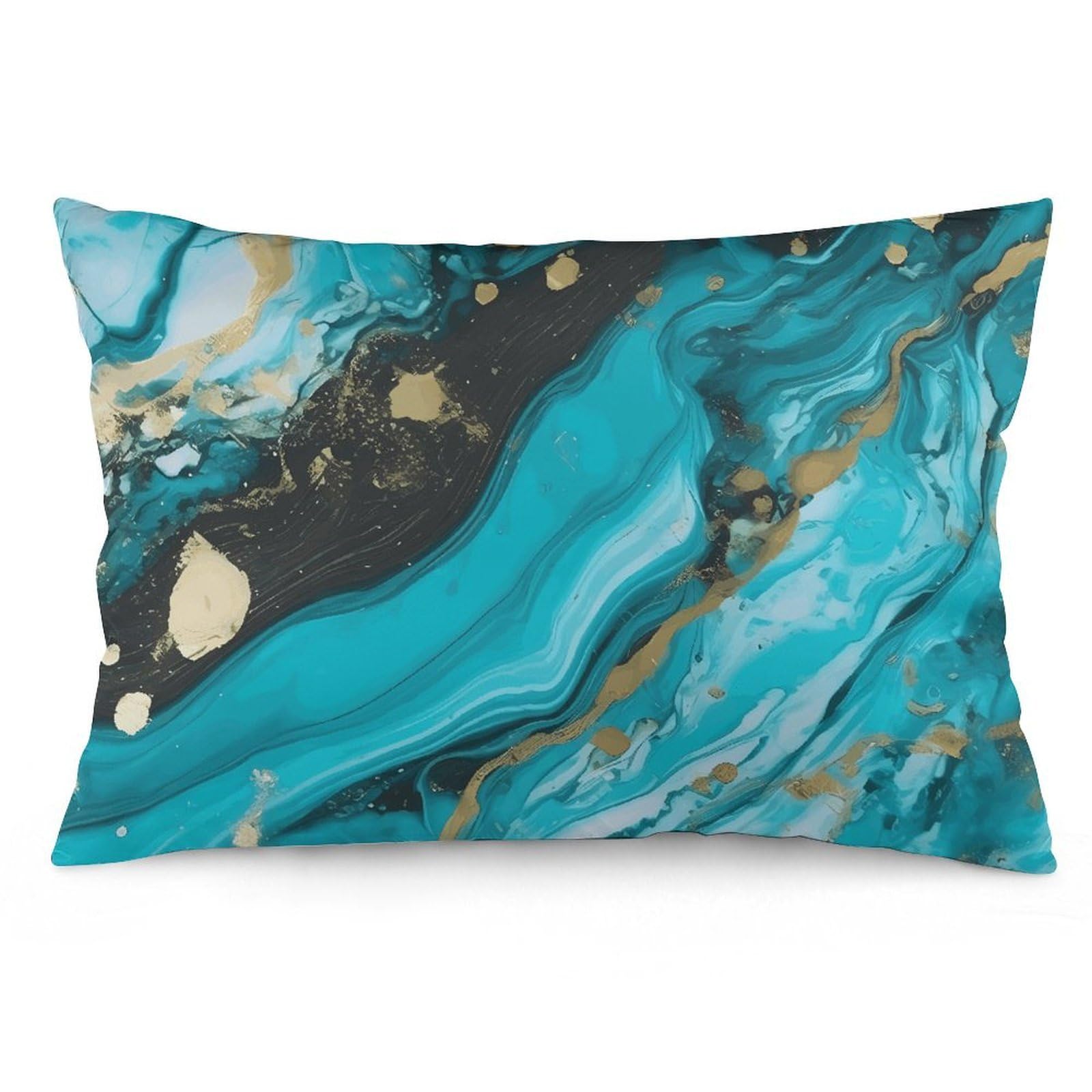 2 Pack Pillow Cases for Hair and Skin, Soft Breathable Pillow Case Covers with Hidden Zipper, Turquoise Blue Gold Marble Pillowcase 12 "x20 Pillow Covers for Sleeping Gift