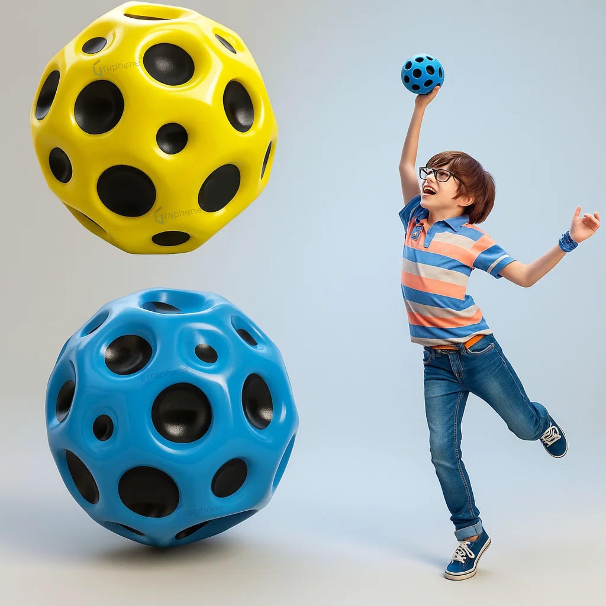GRAPHENE 2 Pcs Moon Ball Soft Bouncing, High Jumping Stress Relief Moon Ball for Kids Adults Pets Children's Sensory Athlete Training Space Bounce Balls Best Gift Outdoor Indoor Play