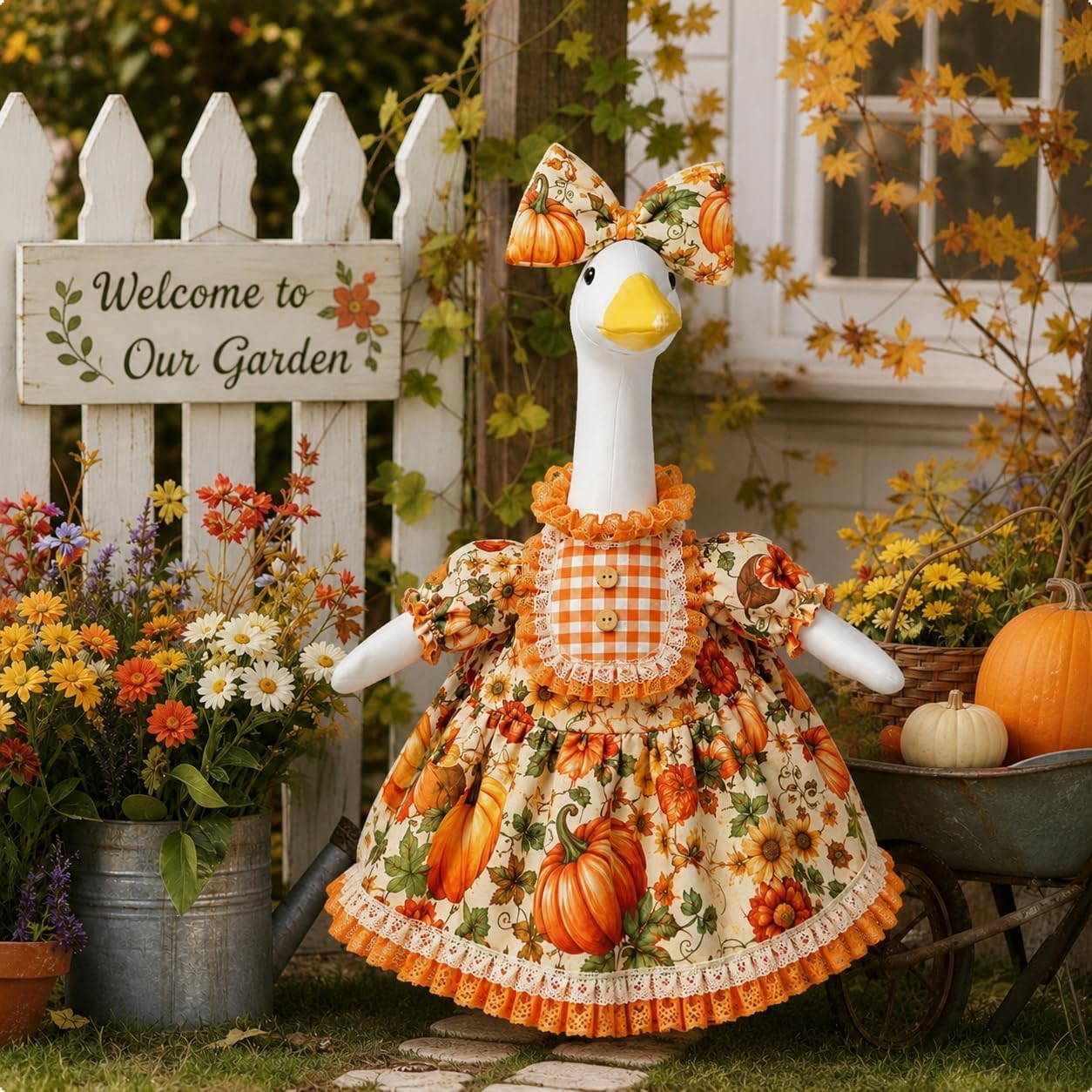23inch Thanksgiving Porch Goose Outfit,Autumn Harvest Porch Decor with Pumpkin Print, Outdoor Lawn Ornament & Holiday Decoration (Thanksgiving-B) image 5