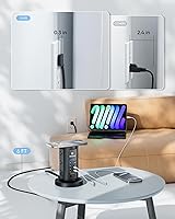 Vista 8 de 115W USB Charging Station, Surge Protector Power Strip Tower, 9 AC Outlets with 8 USB Ports(4 USB-C), 6Ft Flat Plug Retractable Extension Cord, for