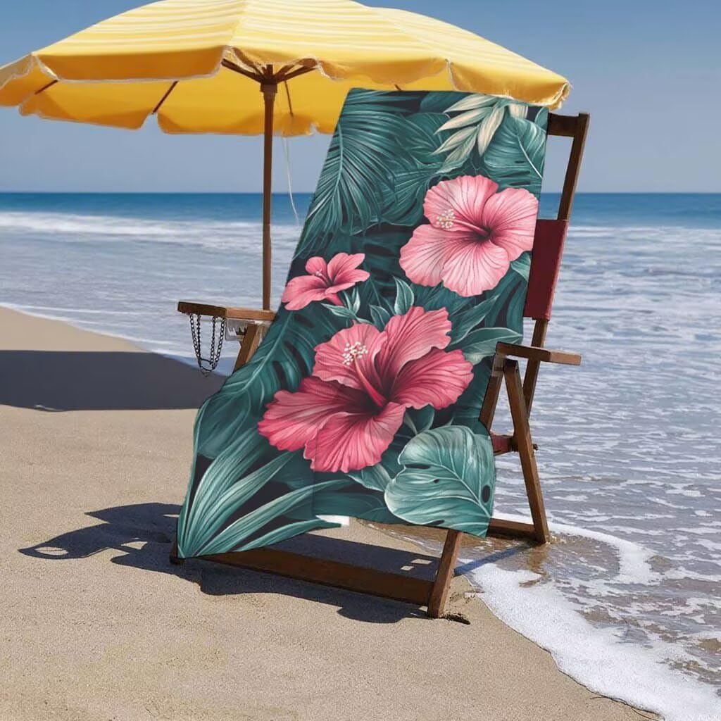 Telo Mare XXL 220x100cm/35x70cm, 2 Set Telo Mare Microfibra Fiore Asciugamano Palestra Uomo, Antisabbia, Leggero, Asciugatura Rapida, Teli da Spiaggia Grandi Accessori per Camping Natation Yoga F-4