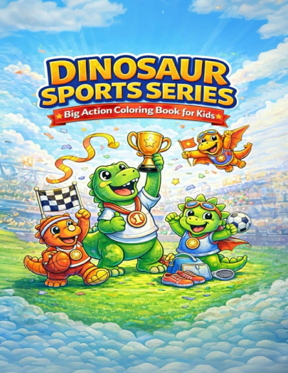 Dinosaur Sports Coloring Book Volume 4: Fun and Easy Athletic Coloring Pages for Kids Ages 3–8 | Soccer, Tennis, Swimming, Racing and More