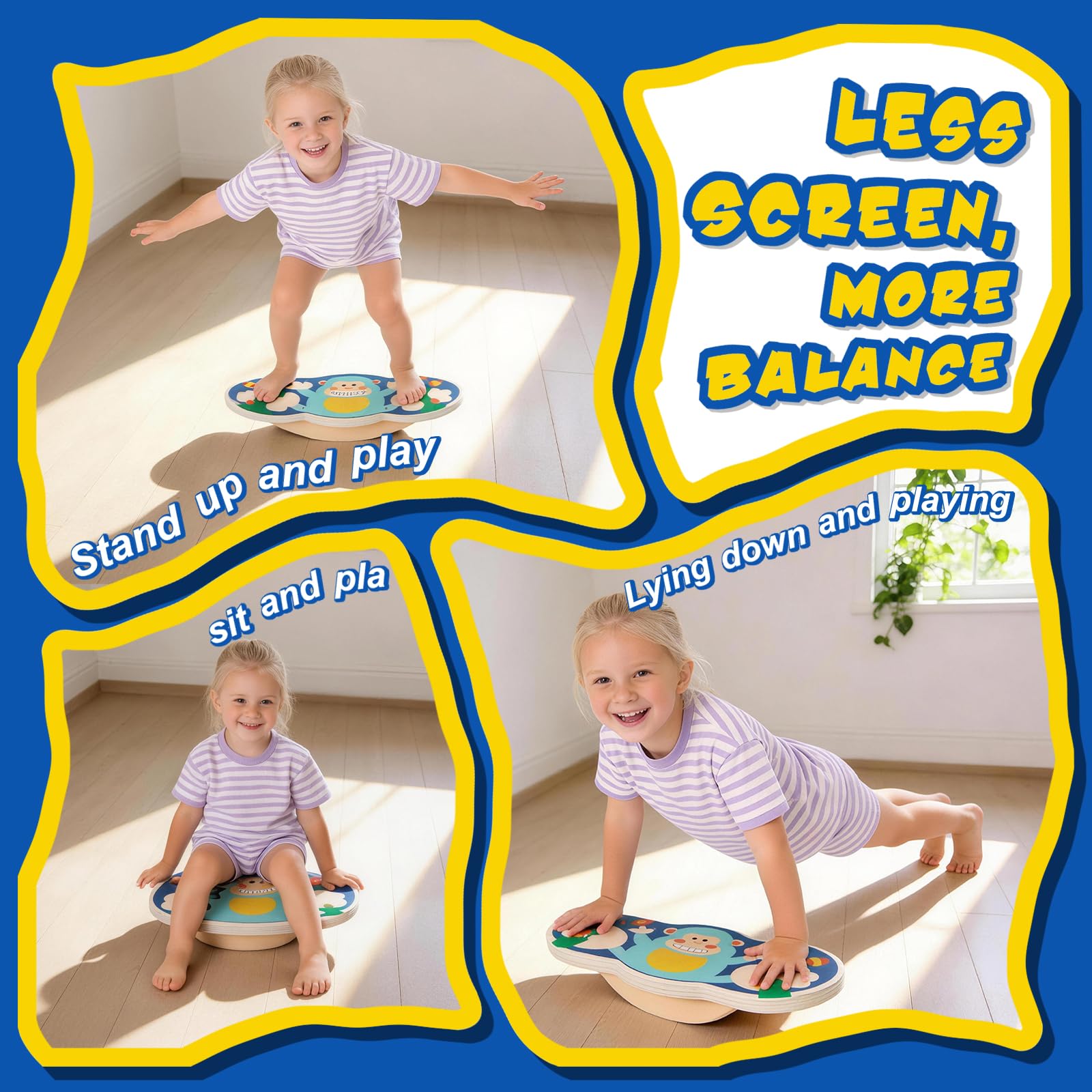 Tabla de equilibrio infantil, tabla de equilibrio de madera, tabla oscilante, equilibrio interior para niños, promueve el equilibrio y la concentración