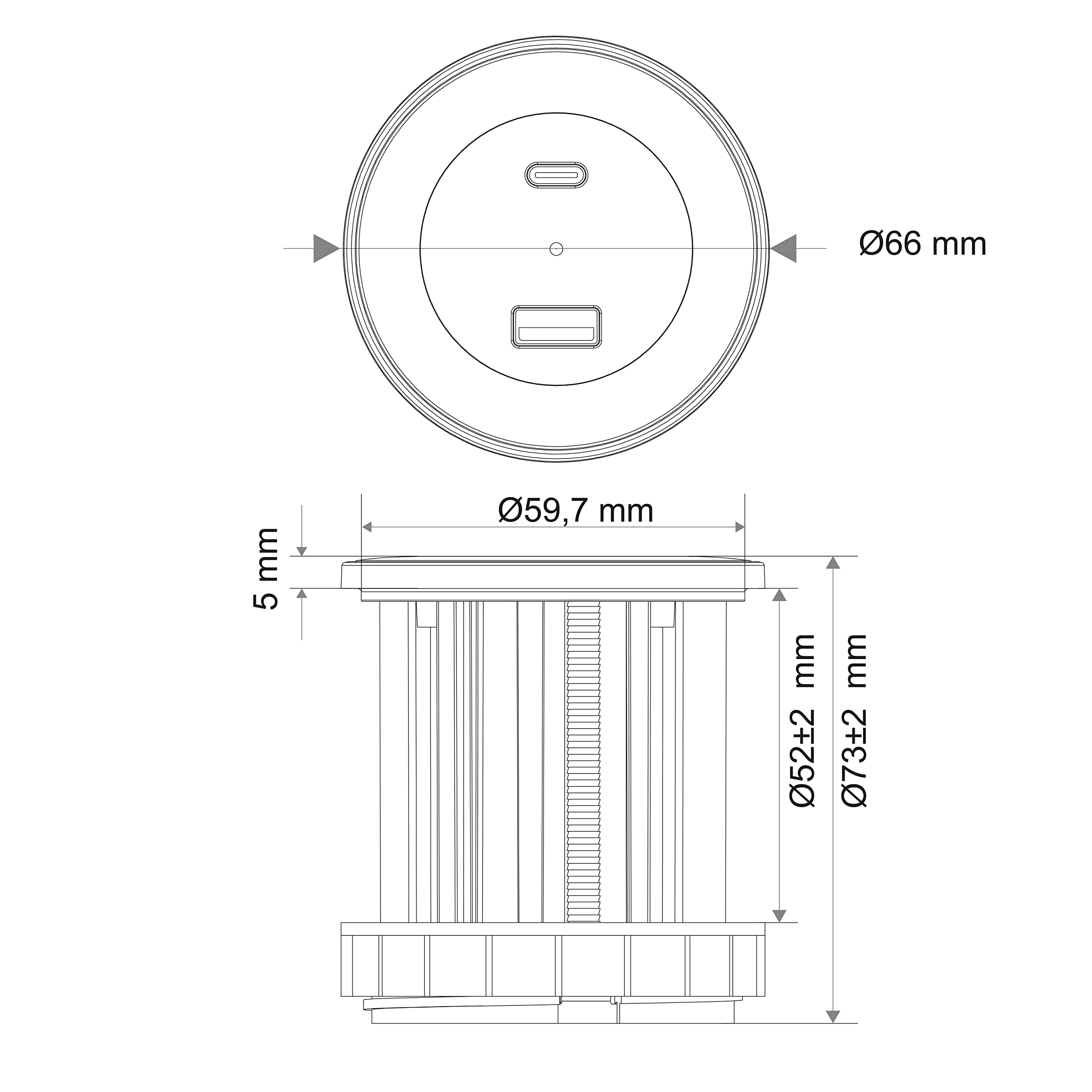 Electraline Tischplatte Grommet Einbausteckdose/Tischsteckdosenleiste/Tischsteckdose mit C Power Delivery zum Laden von Computern + 1 typ A 3.0A Q.C. 3M Kabel, D54-60mm, Schwartz, 2 USB (A+C) P.D. 45W