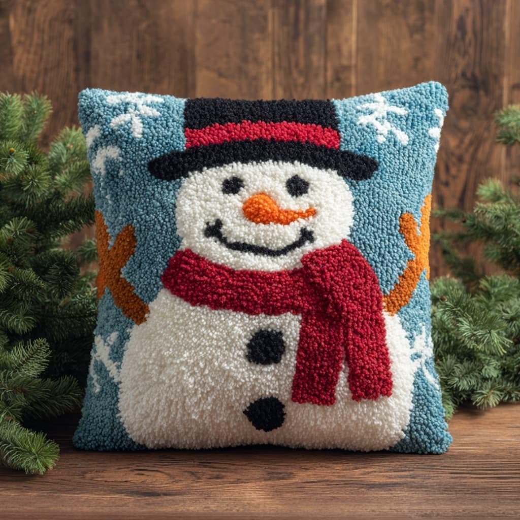AxiangziK Latch Hook DIY Pillow Kit,Snowman Cushion Cover 43X43Cm