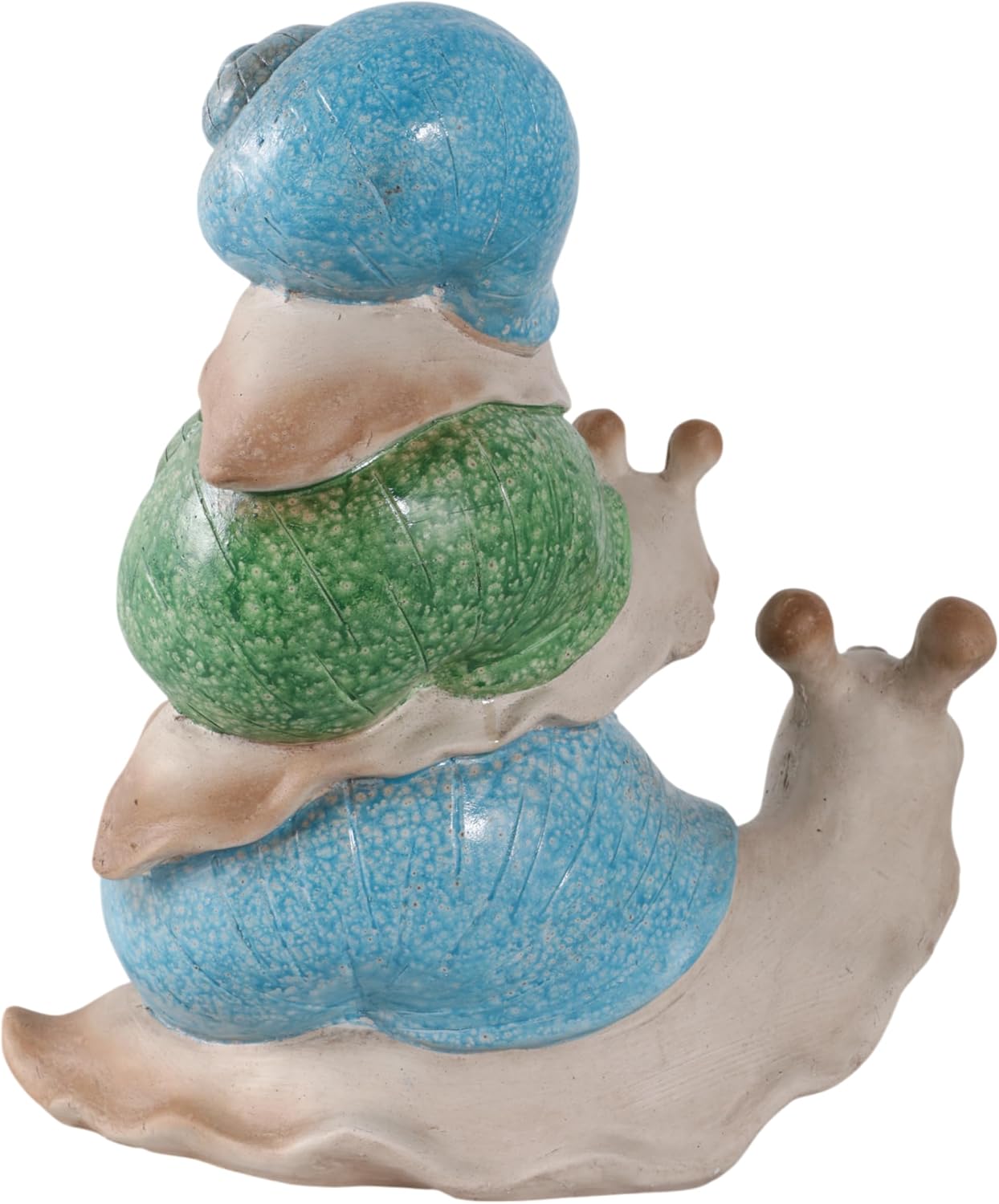 Whimsical Garden Decor Stacked Snail Sculpture - Front Porch Accent and Outdoor Decor for Backyard or Patio Setting - Yard Statue Art for Flower Bed, Planters, or Walkway Display - 15", Ivory & Blue