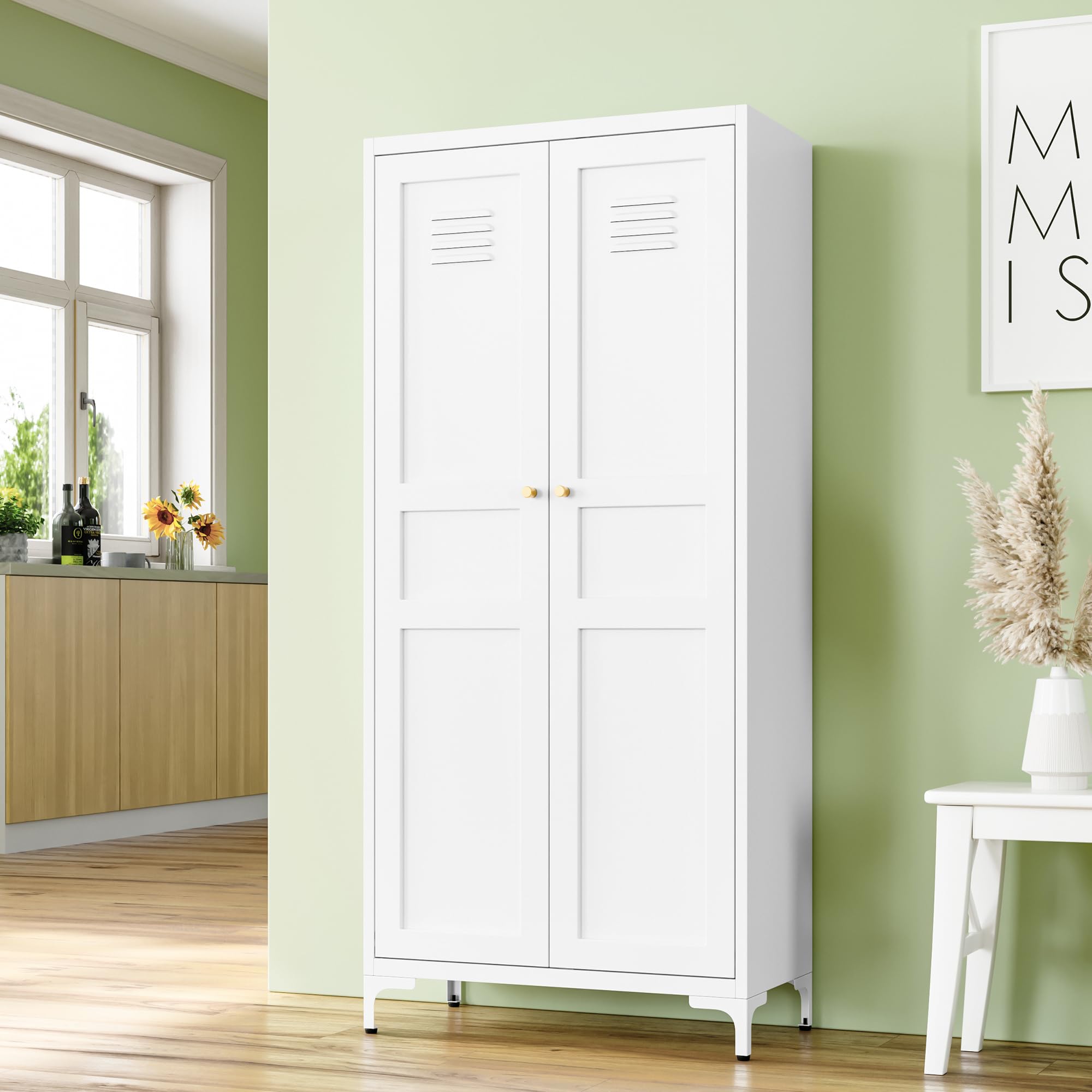 RAVIGIN Metal Storage Cabinet,61" H Pantry Cabinet with 2 Doors and 4 Adjustable Shelves,5 Tier Tall Kitchen Storage Cabinets for Kitchen,Pantry,