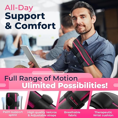 Miniatura 4 de DR. BRACE Muñequera ajustable para túnel carpiano, desarrollado por médicos, mejorado con doble férula y cojín terapéutico, soporte de mano para