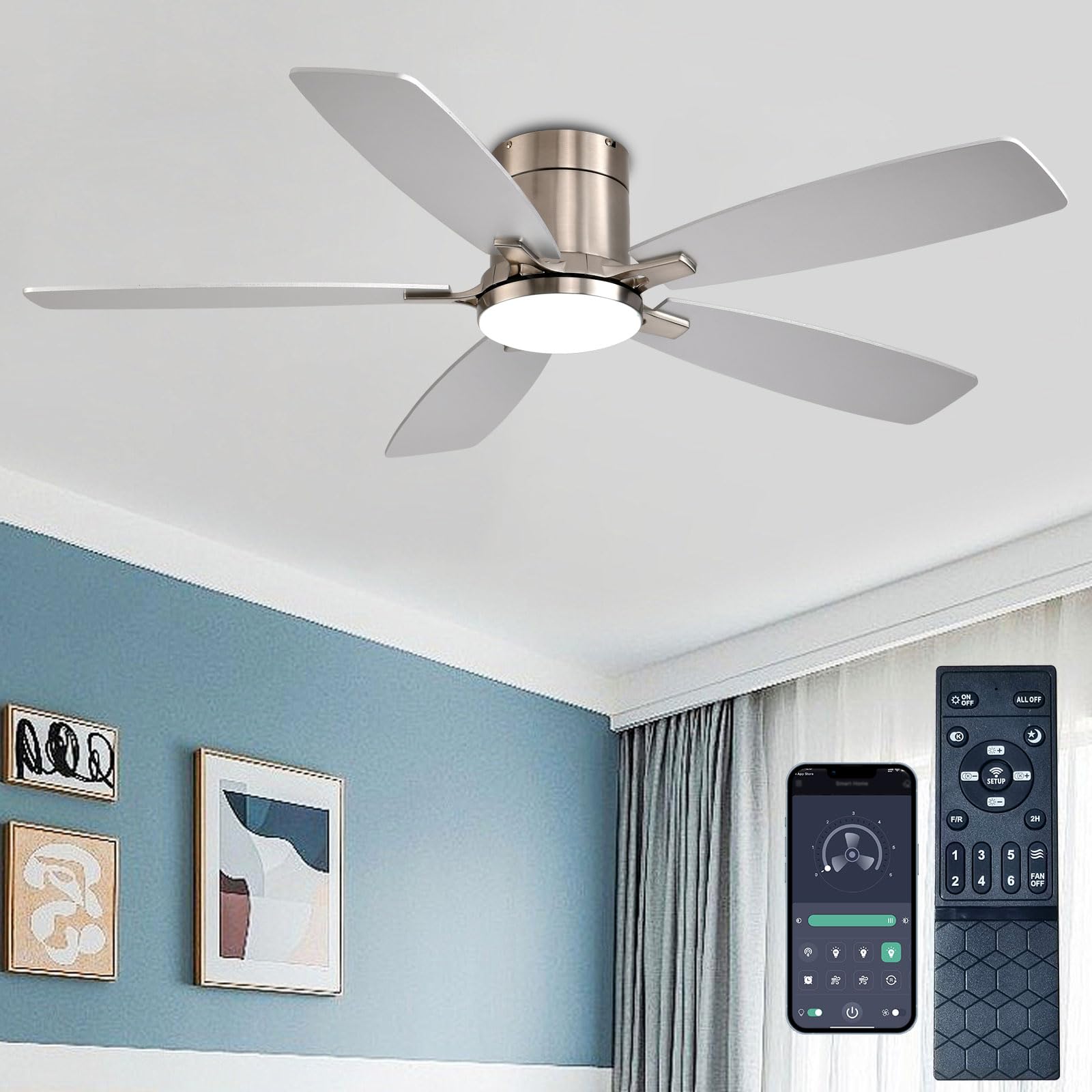 Ayaoty 52 inch Low Profile Ceiling Fan with Light