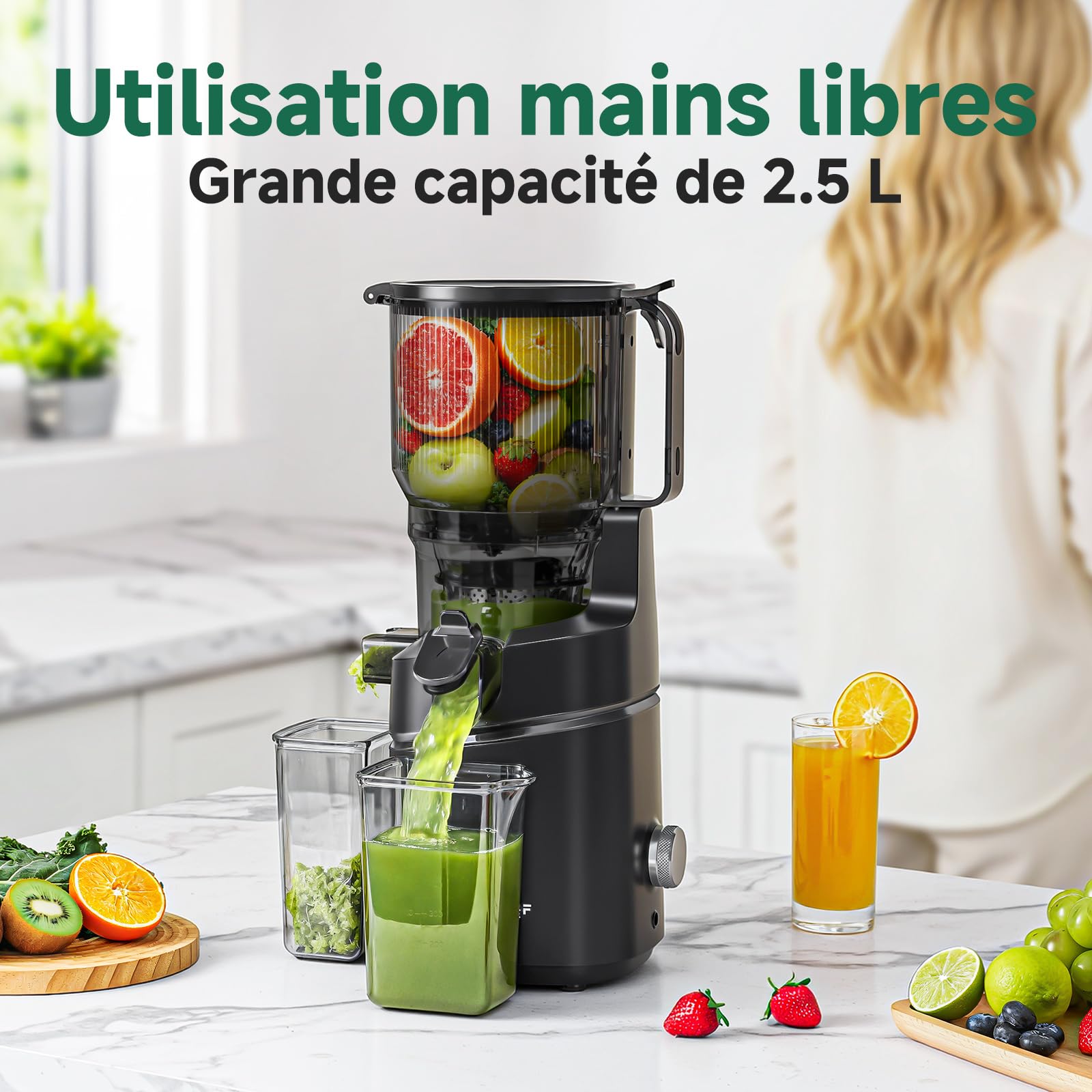 AMZCHEF Extracteur de jus automatique, grande ouverture de 165 mm