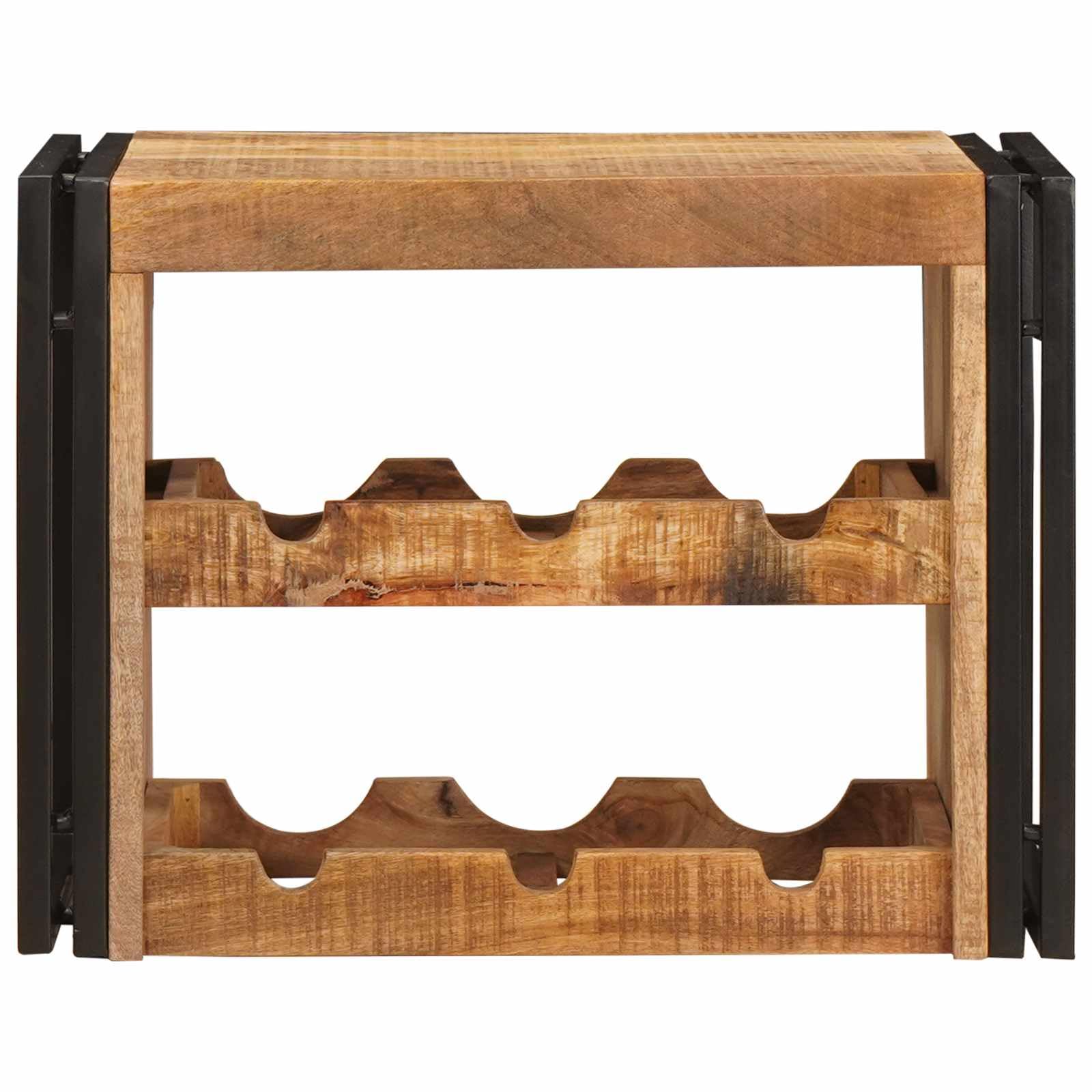 Regał na wino montowany na ścianie z litego drewna mango, do jadalni, 100 x 45 x 33 cm, w kolorze brązowym, z przemysłowym wzornictwem i stabilną żelazną konstrukcją do przechowywania