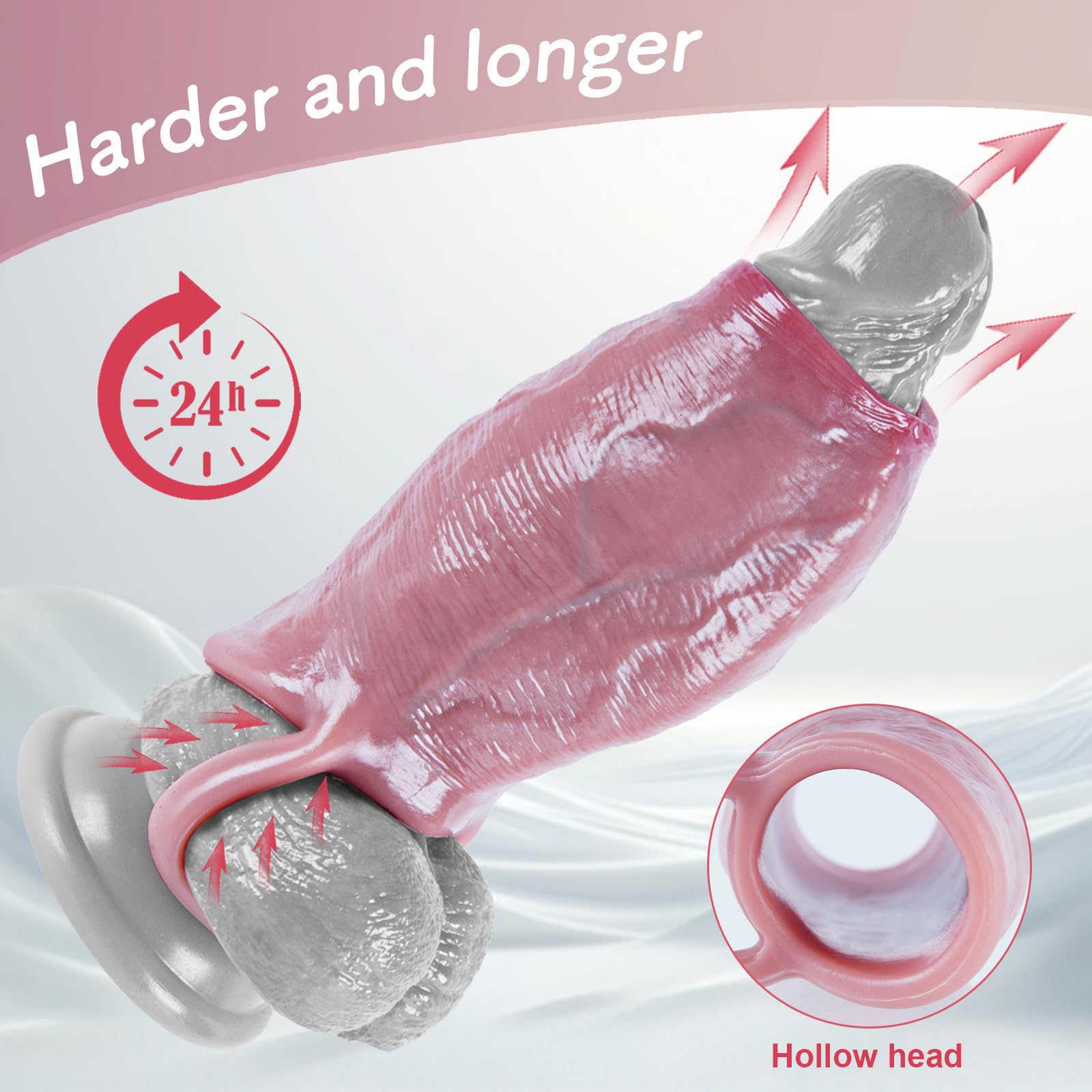 Guaina per pene ispessita realistica in silicone da 5,5 cm di diametro, riutilizzabile, con glande aperto e anello elastico per il pene,ritarda l'eiaculazione,migliora l'erezione,giocattolo per adulti