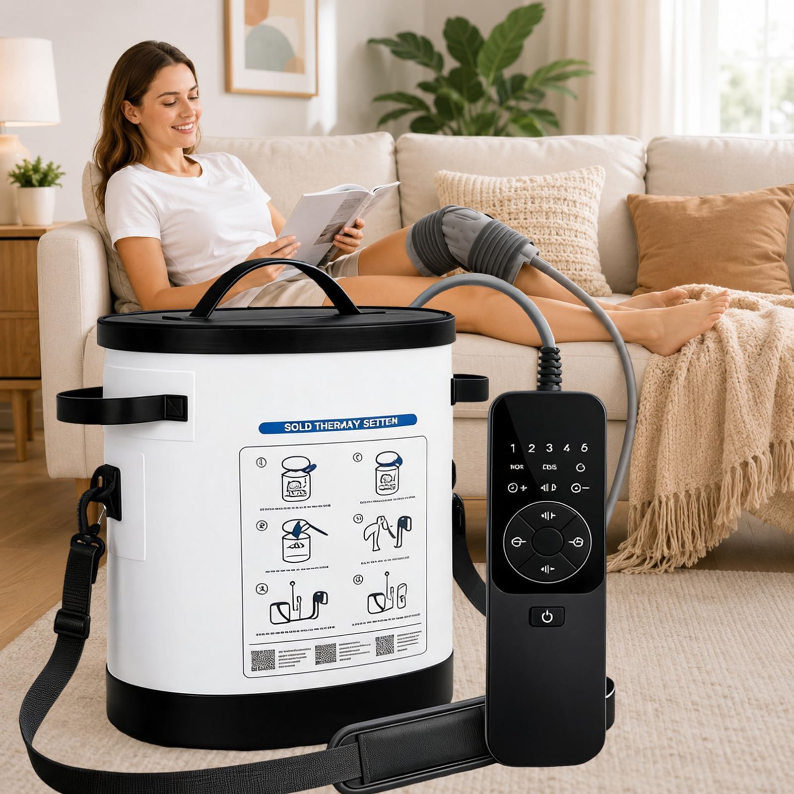 Dispositivo per Crioterapia con Timer, Macchina per il Ghiaccio Portatile Circolazione di Acqua Fredda con Fascia di Compressione, per Recupero & Riduzione del Gonfiore