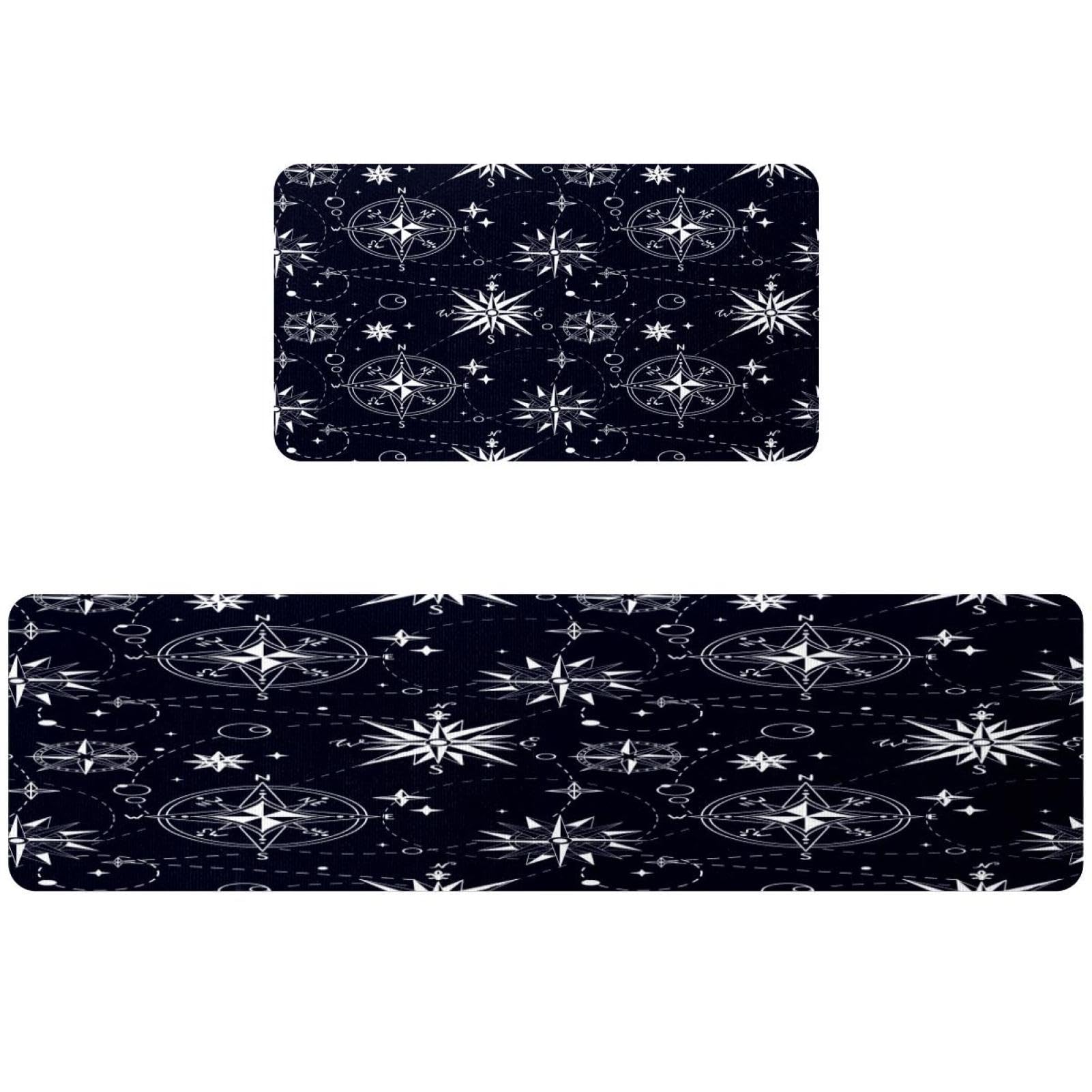 Tapis de cuisine antidérapants motif boussole étoiles lot de 2 lavables